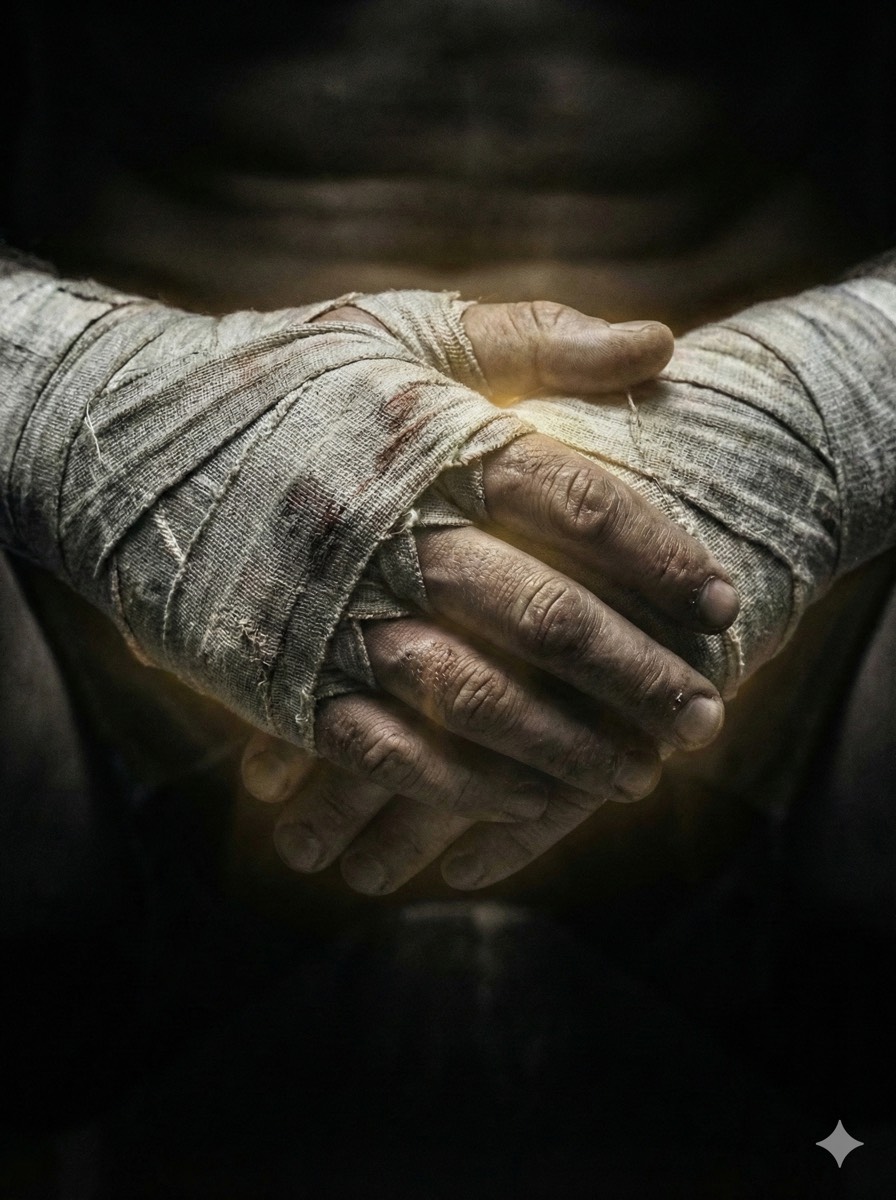 Fighter's wrapped hands